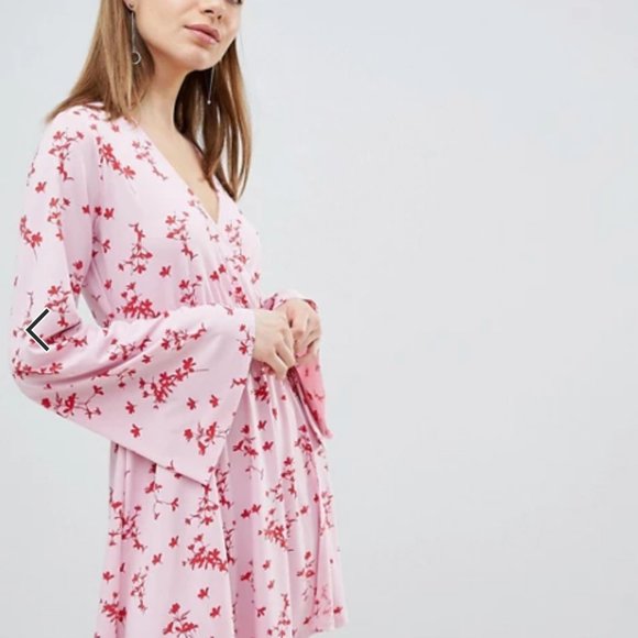 Pink Wrap Mini Skater Floral Dress - Picture 3 of 3